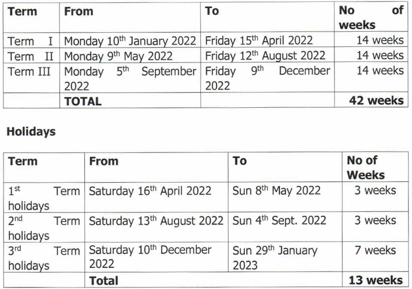 Academic Calendar – Mpoma Royal Collage